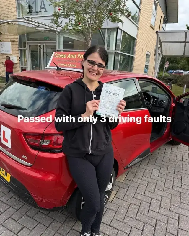 Learner celebrating a driving test pass with Cruise'N'Pass in Manchester