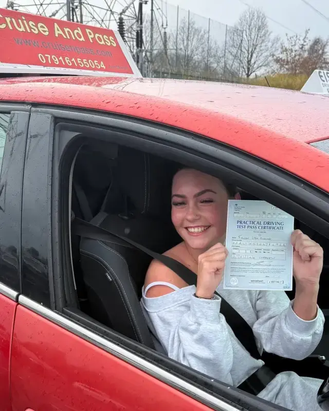 Happy learner after passing with a DVSA-approved Cruise'N'Pass instructor